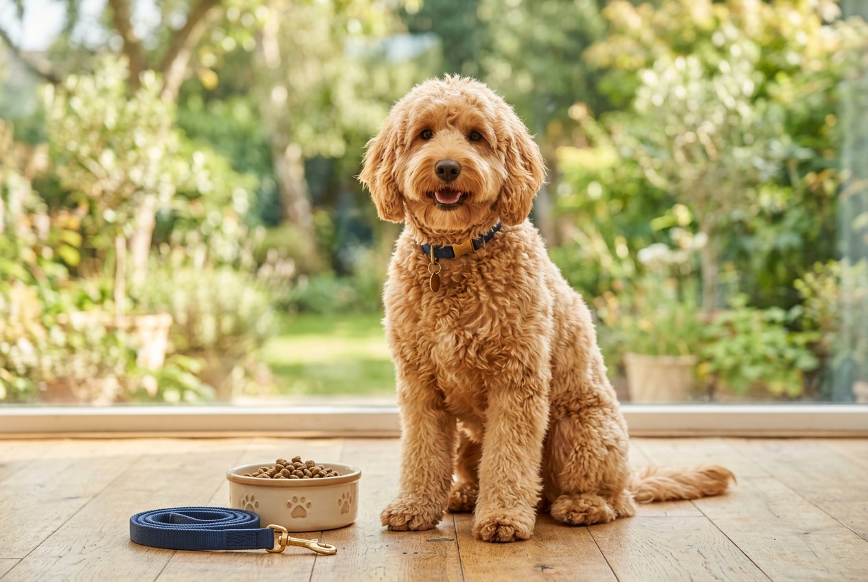 Happy dog with gear
