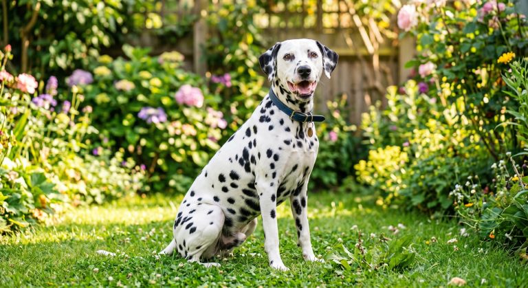 Dog sitting in backyard protected from fleas and ticks naturally